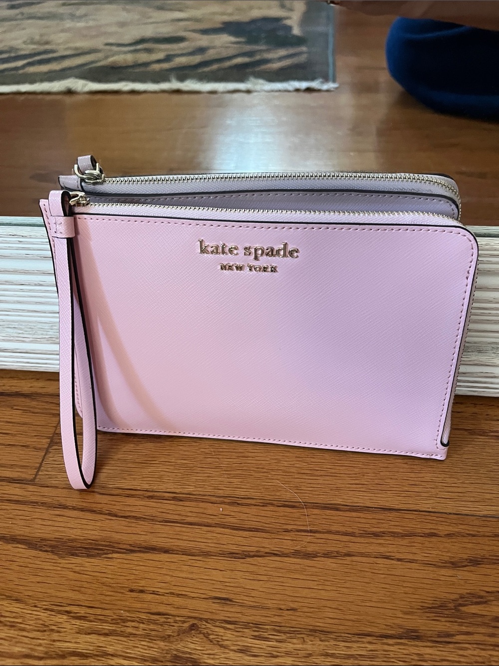 kate spade pastel pink double-zip wristlet clutch